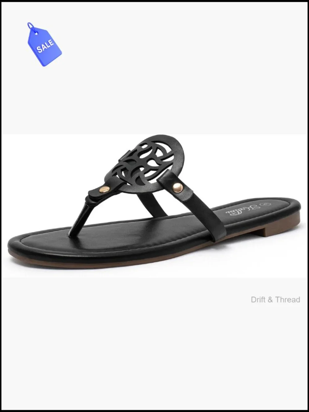 Flat Thong Sandals with Medallion Design Cushioned Sole